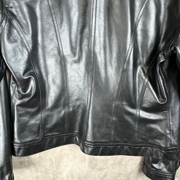 Vintage Ralph Lauren Leather Jacket Womens Medium Black Lined 90s Y2K Biker - Picture 14 of 16